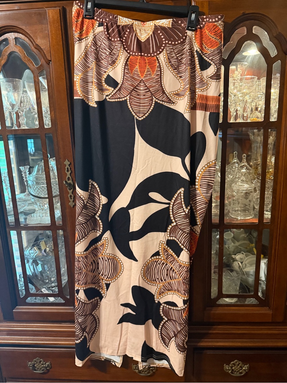 SHEIN Printed Maxi Skirt in Brown, Black & Cream Size 1XL - Picture 4 of 5